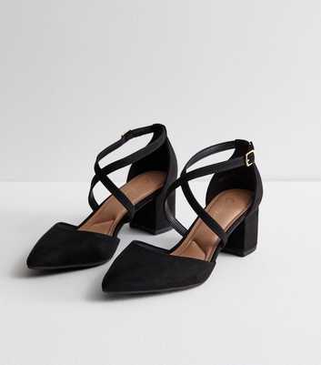 Black Suedette Pointed Mid Block Heel Court Shoes