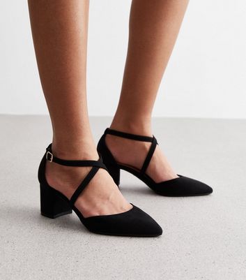 Black mid heel ankle strap shoes best sale