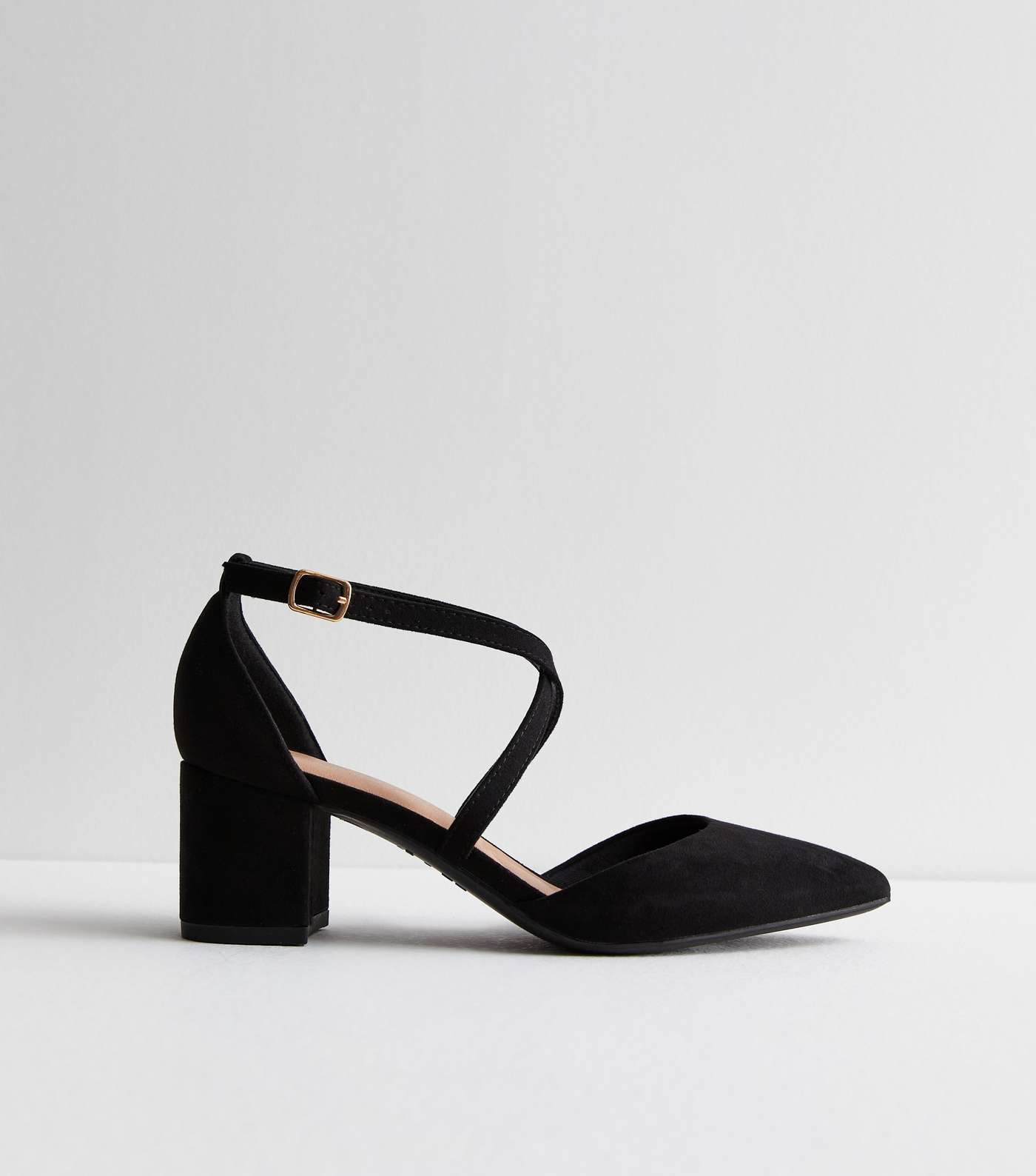 Black Suedette Pointed Mid Block Heel Court Shoes Image 3