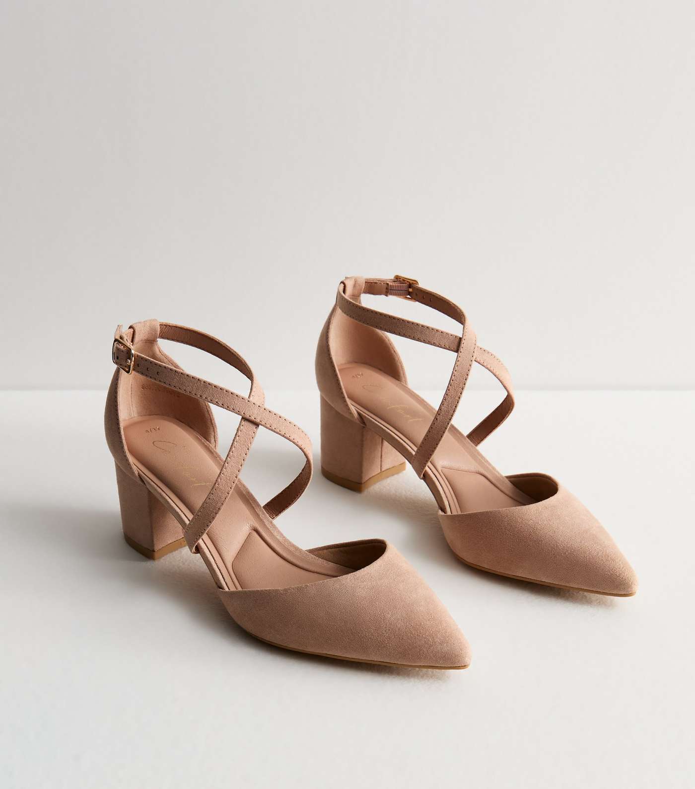 Pink Suedette Pointed Mid Block Heel Court Shoes Image 5