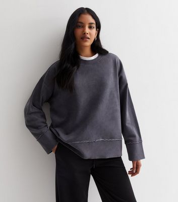 Dark Grey Double Hem Sweatshirt New Look