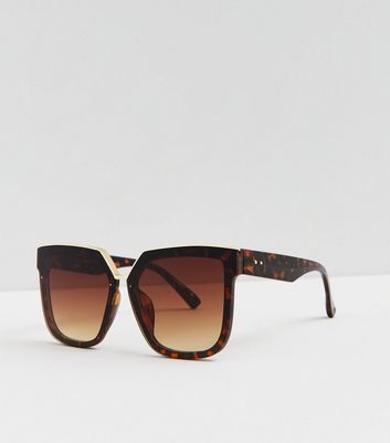 Brown Tortoiseshell Metal Trim Oversized Sunglasses New Look
