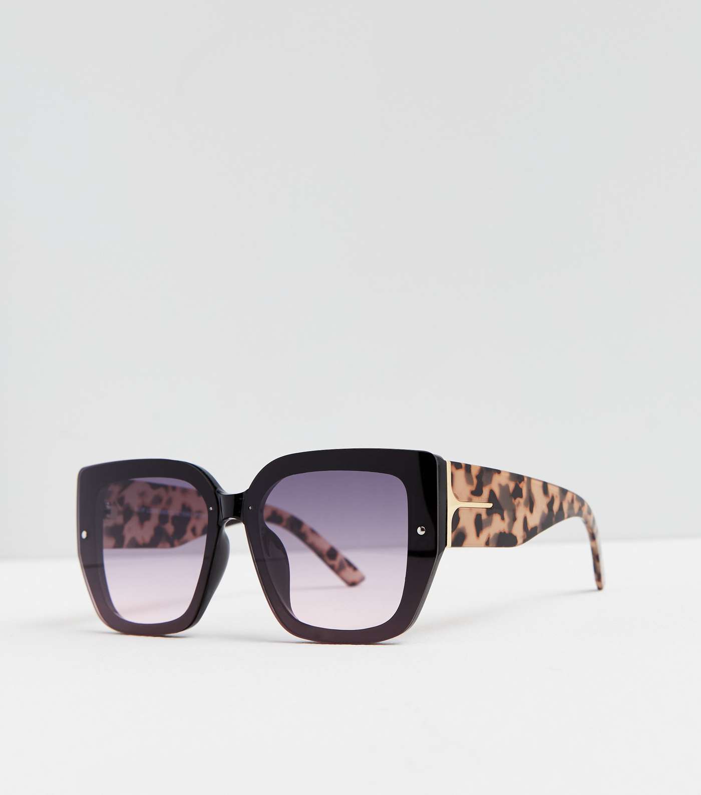 Black Tortoiseshell Effect Square Oversized Sunglasses Image 2