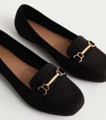Wide Fit Black Suedette Snaffle Trim Loafers New Look