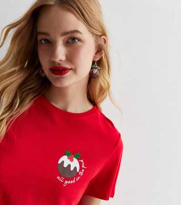 Red Cotton Christmas Pudding Logo T-Shirt