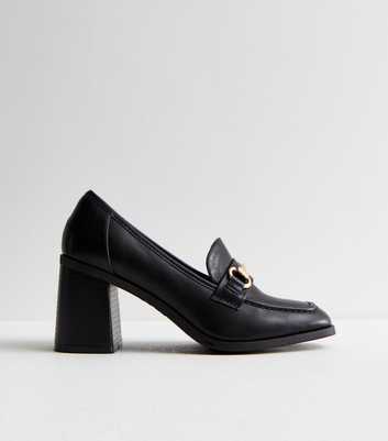 Black Snaffle Trim Block Heel Loafers