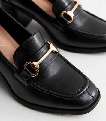 Black Snaffle Trim Block Heel Loafers | New Look