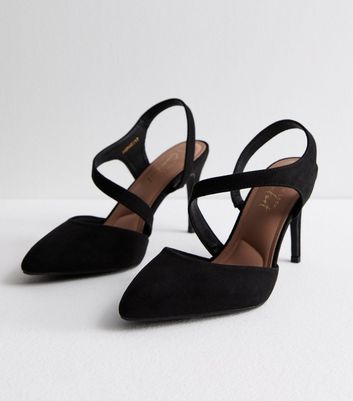 Wide Fit Black Asymmetric Stiletto Heel Court Shoes New Look