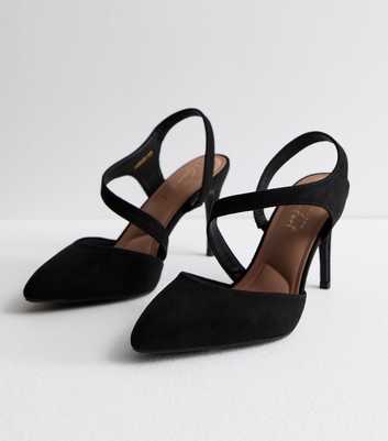 Wide Fit Black Asymmetric Stiletto Heel Court Shoes