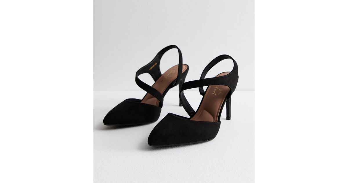 Wide Fit Black Asymmetric Stiletto Heel Court Shoes New Look