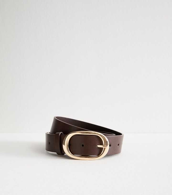 Dark Brown Faux Leather Oval Buckle Belt