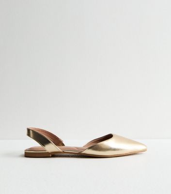 Wide Fit Gold Metallic Slingback Pointed Ballerina Pumps New Look