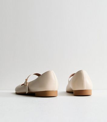Wide Fit Off White Leather-Look Strappy Ballerina Pumps New Look