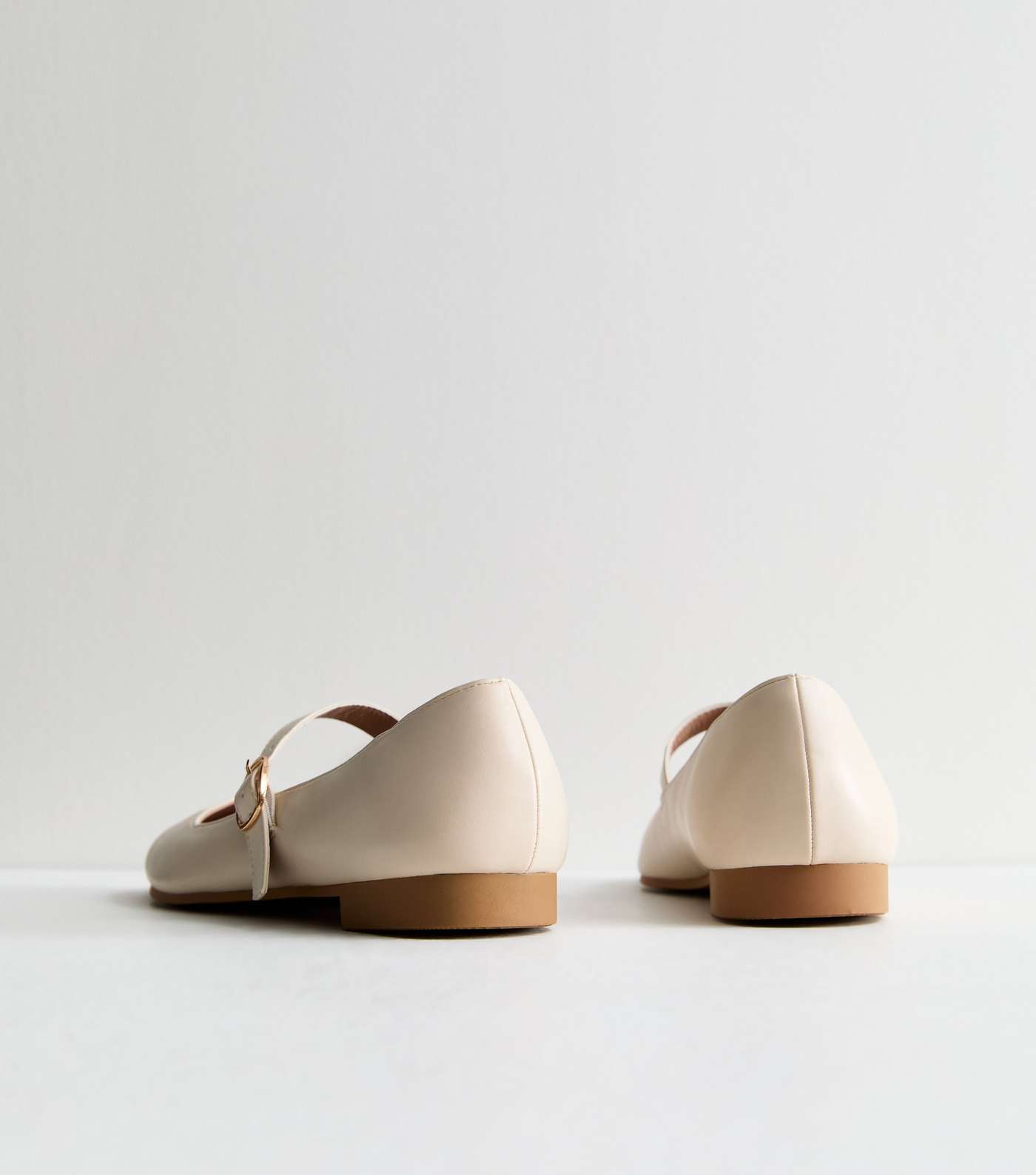 Wide Fit Off White Leather-Look Strappy Ballerina Pumps Image 4