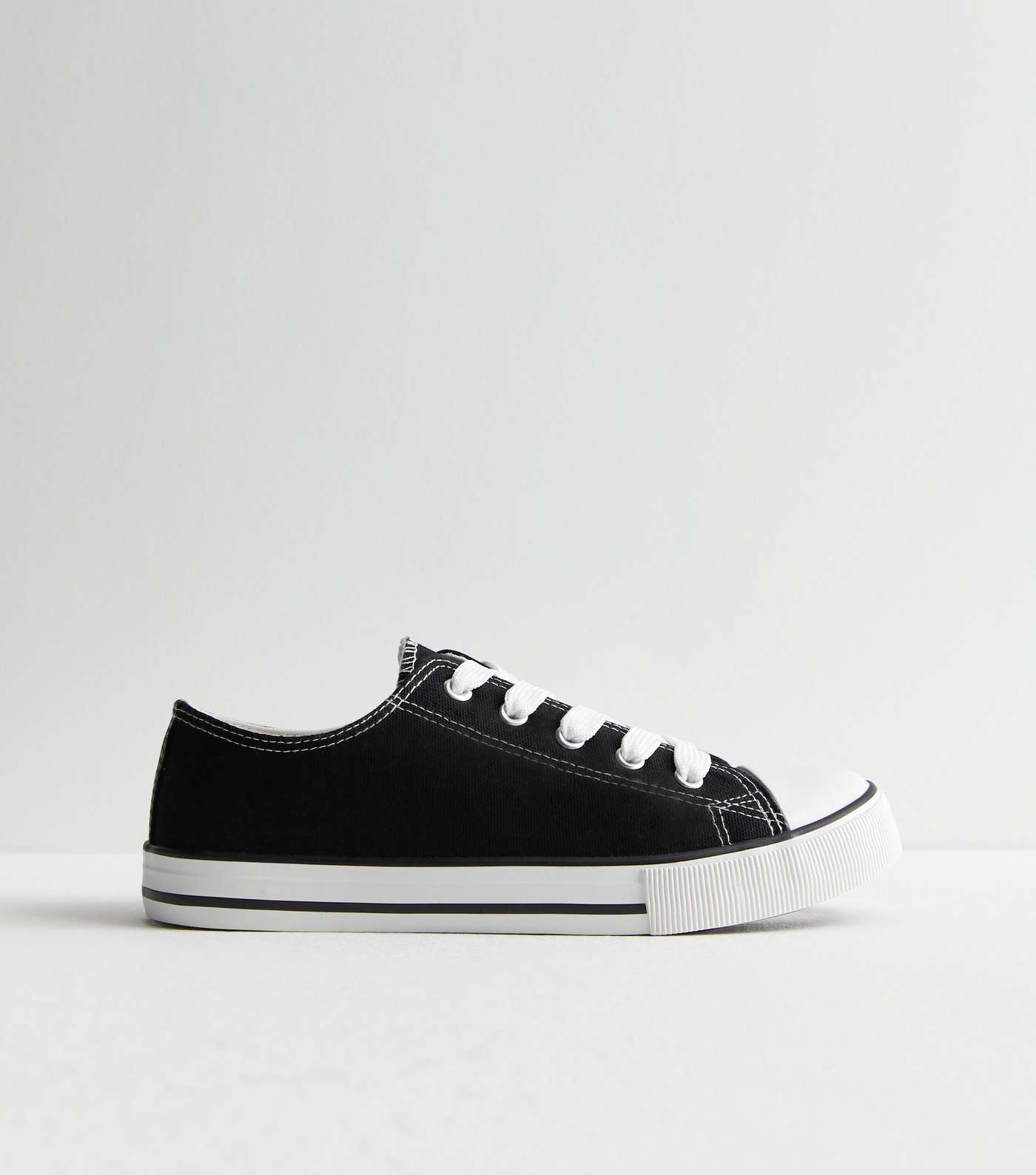 Wide Fit Black Canvas Lace Up Trainers Image 3