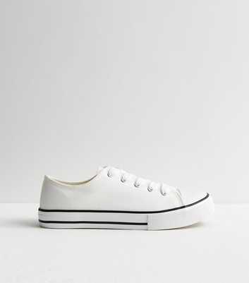 Wide Fit White Canvas Lace Up Trainers