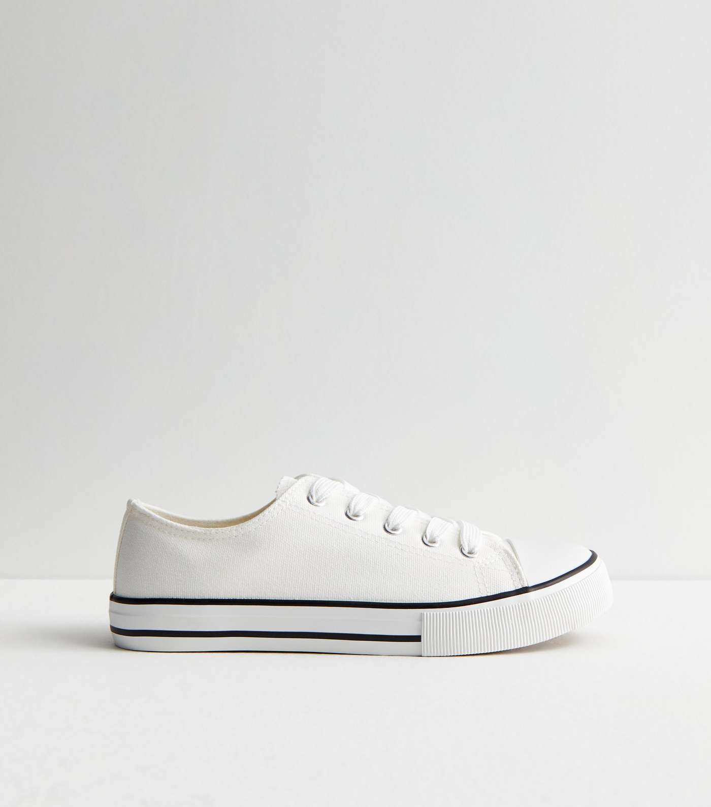 Wide Fit White Canvas Lace Up Trainers