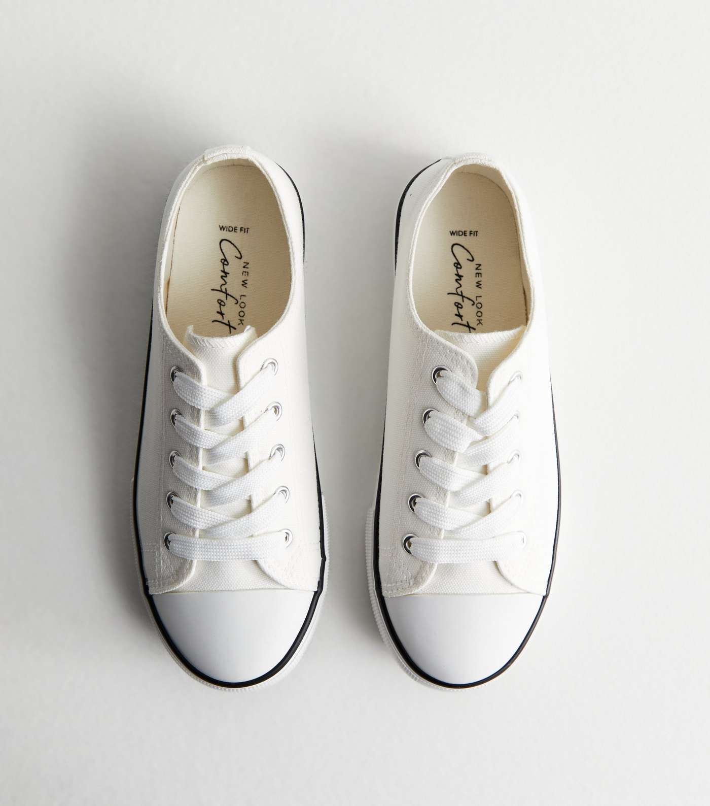 Wide Fit White Canvas Lace Up Trainers Image 3