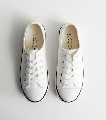 Wide Fit White Canvas Lace Up Trainers New Look