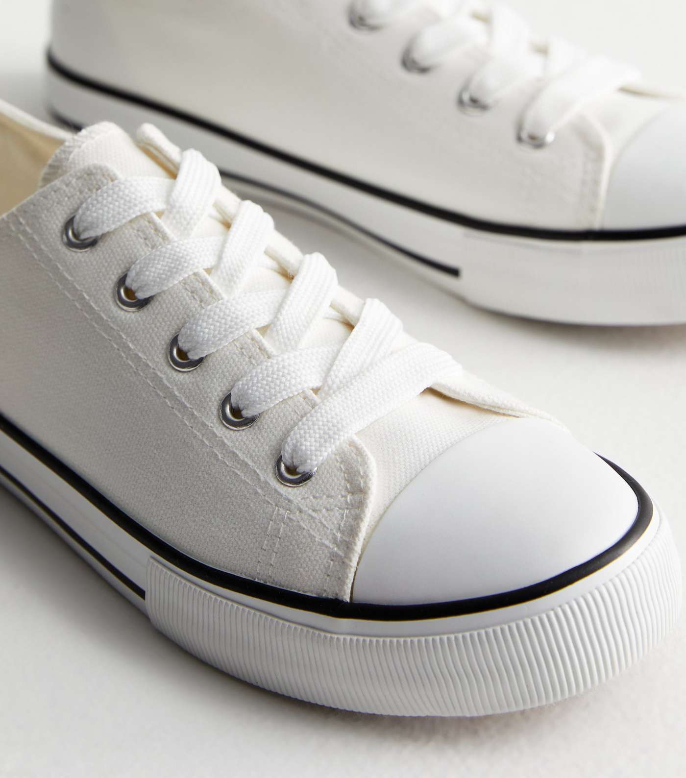 Wide Fit White Canvas Lace Up Trainers Image 5