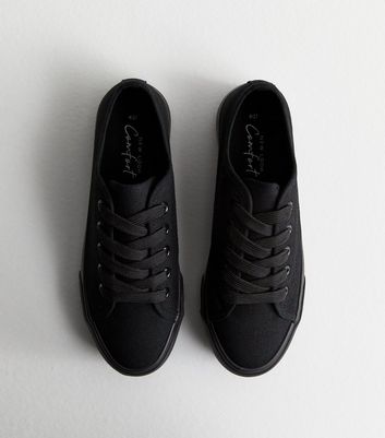 Black Canvas Double Sole Lace Up Trainers New Look