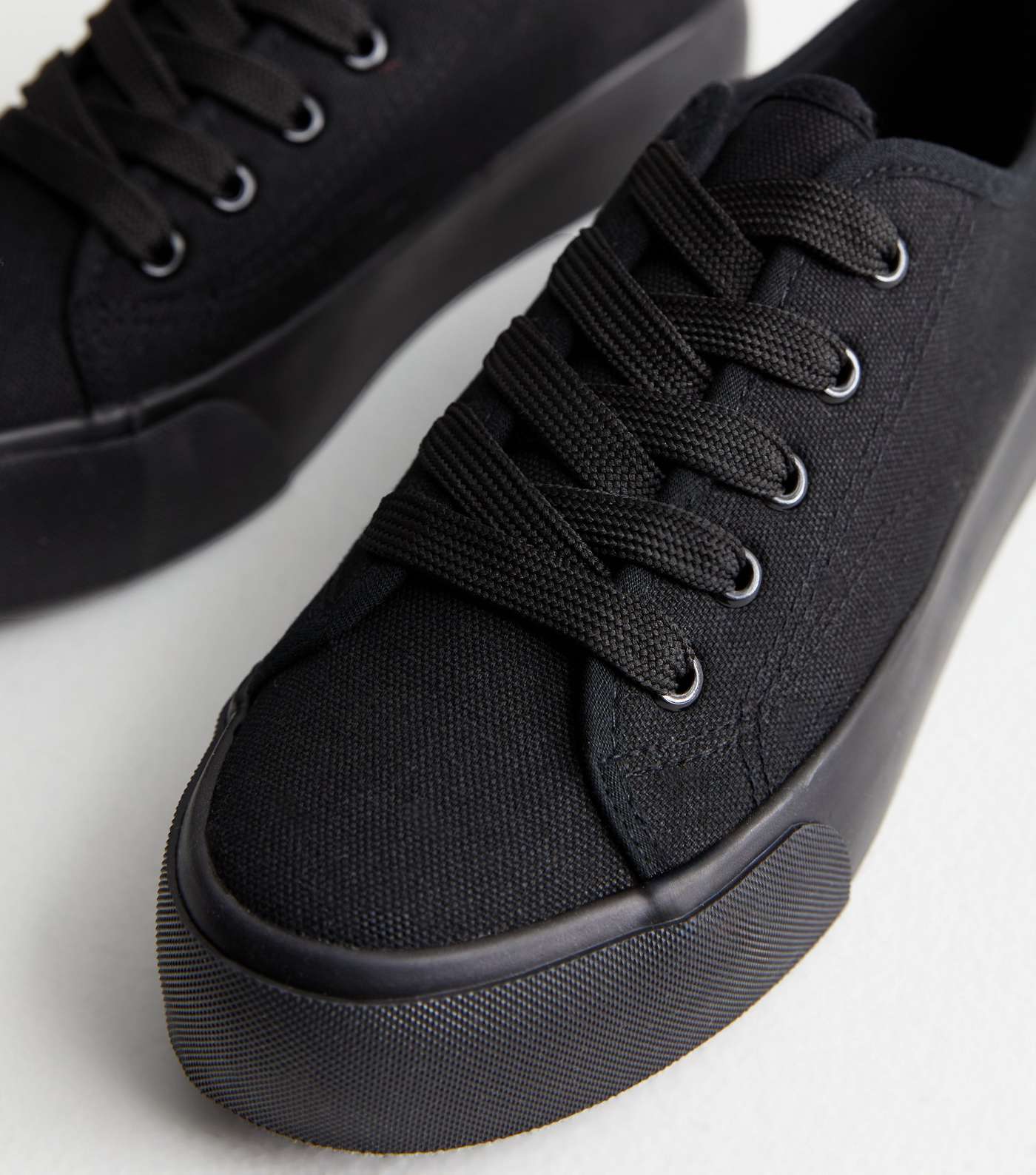 Black Canvas Double Sole Lace Up Trainers | New Look