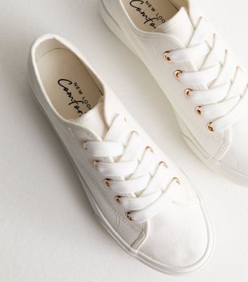 White Canvas Double Sole Lace Up Trainers New Look