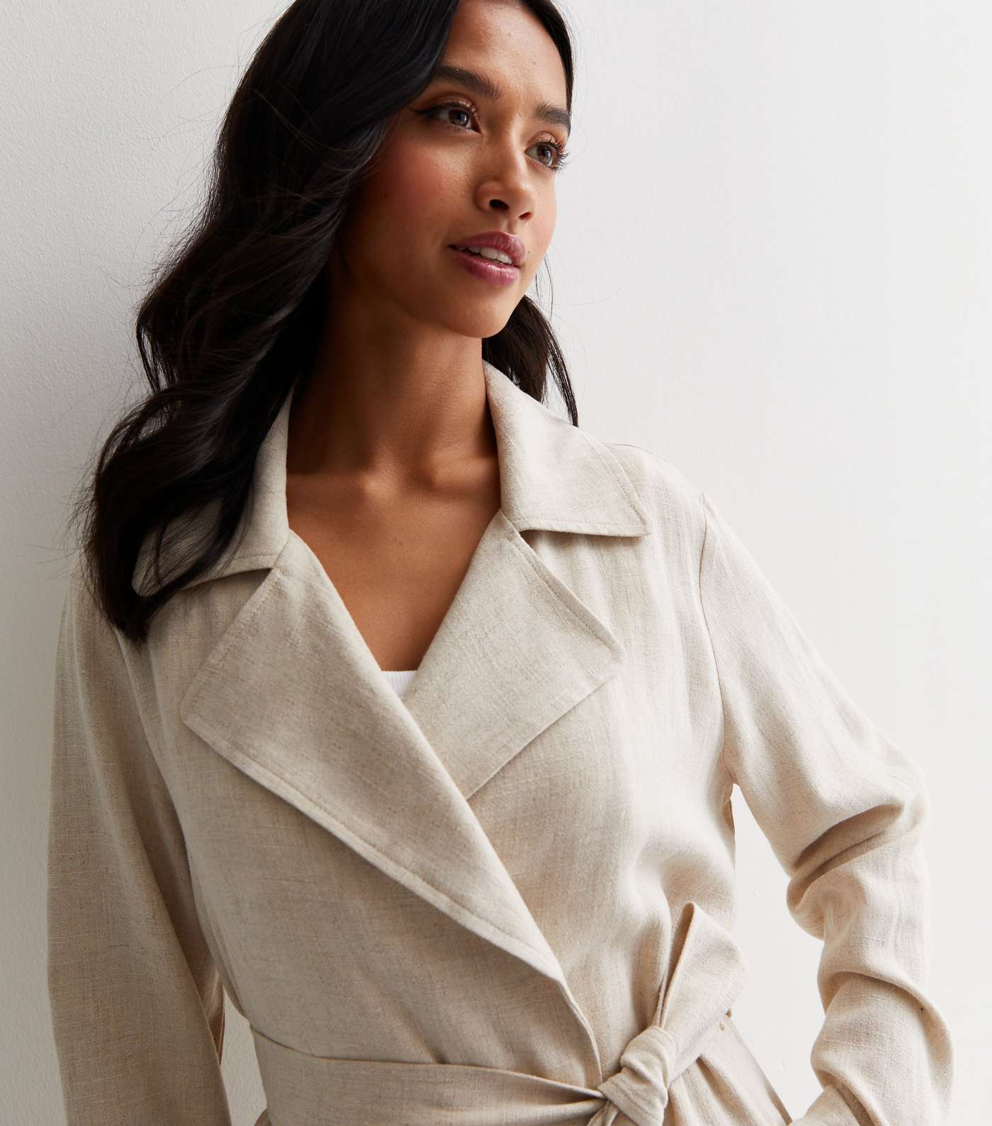 Petite Stone Linen-Look Belted Trench Coat Image 2