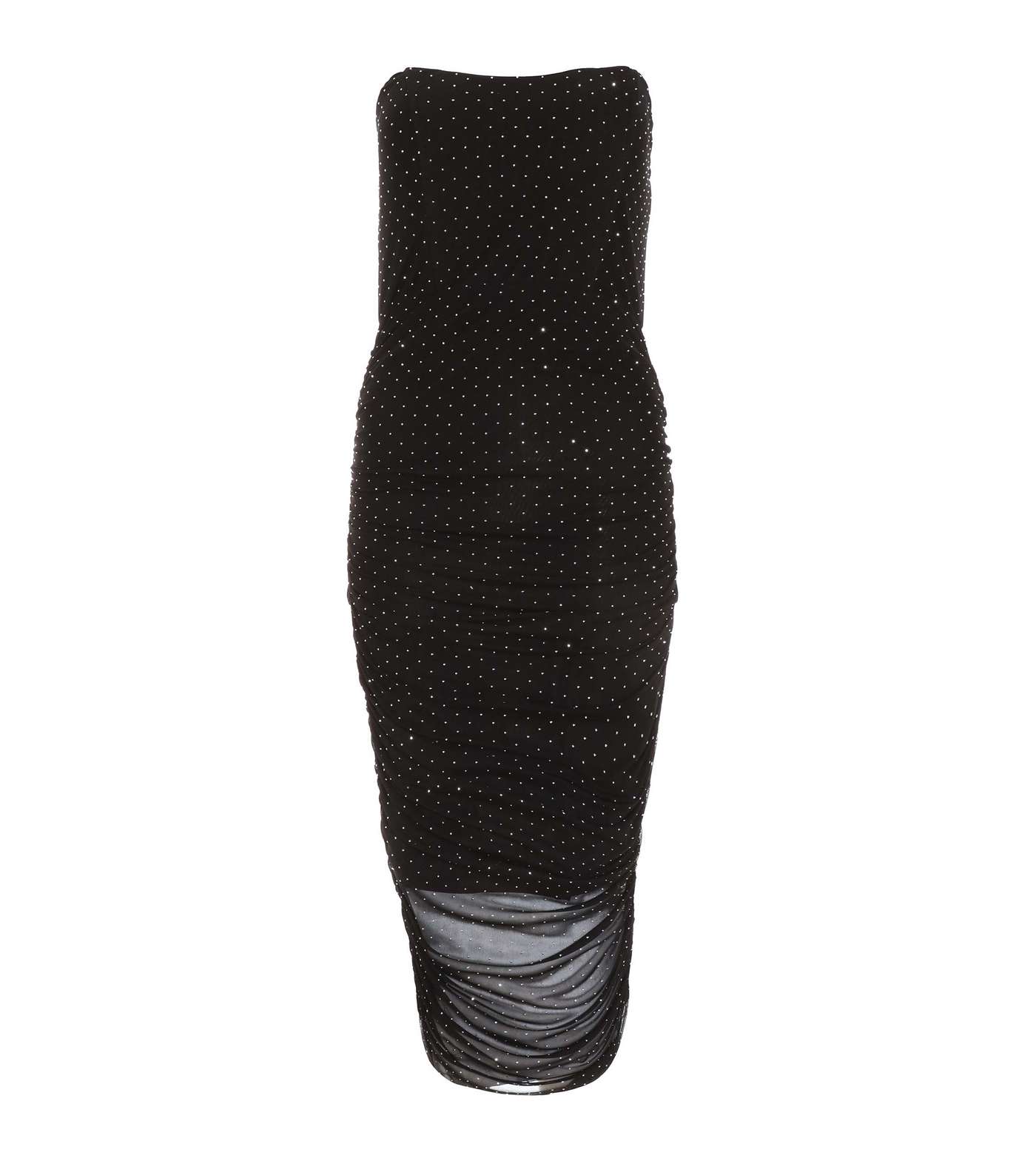 QUIZ Black Embellished Mesh Bandeau Bodycon Midi Dress Image 4