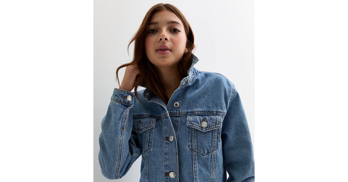 American Bazi Distressed Frayed Hem Denim Jacket in Blue for Women