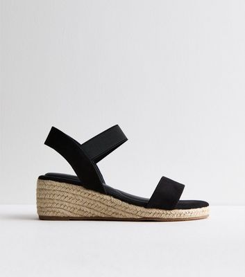 Wide Fit Black Suedette Low Espadrille Wedge Sandals New Look