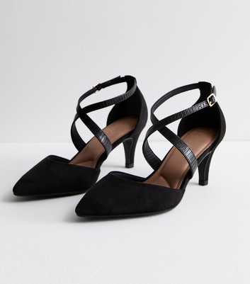 Wide Fit Black Suedette Stiletto Heel Court Shoes