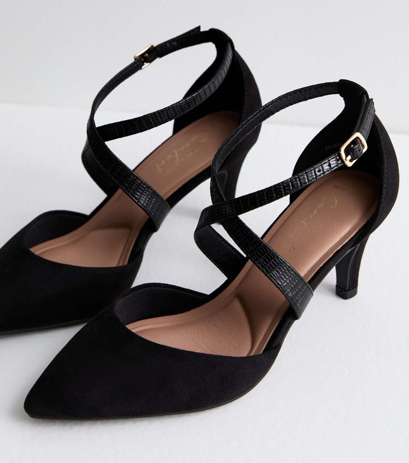 Wide Fit Black Suedette Stiletto Heel Court Shoes Image 3