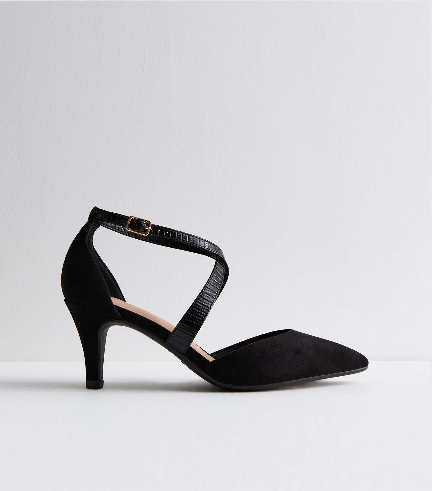 Wide Fit Black Suedette Stiletto Heel Court Shoes Image 5