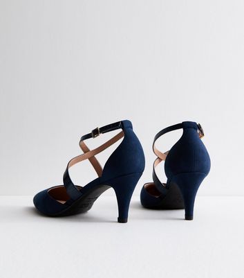 Wide Fit Navy Suedette Stiletto Heel Court Shoes New Look
