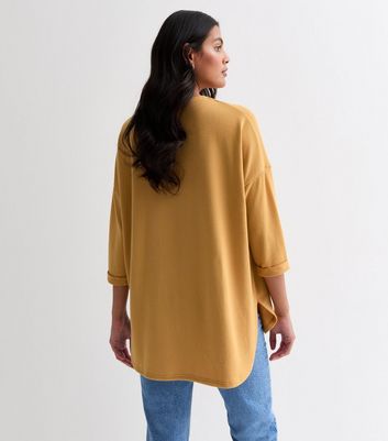 Mustard Jersey 3/4 Sleeve Top New Look