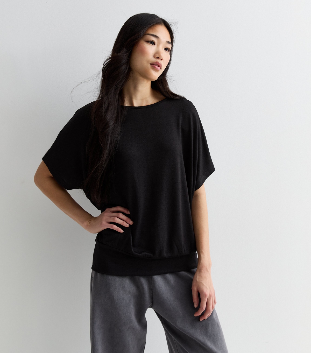 Women's Black Short Sleeve Batwing Top New Look
