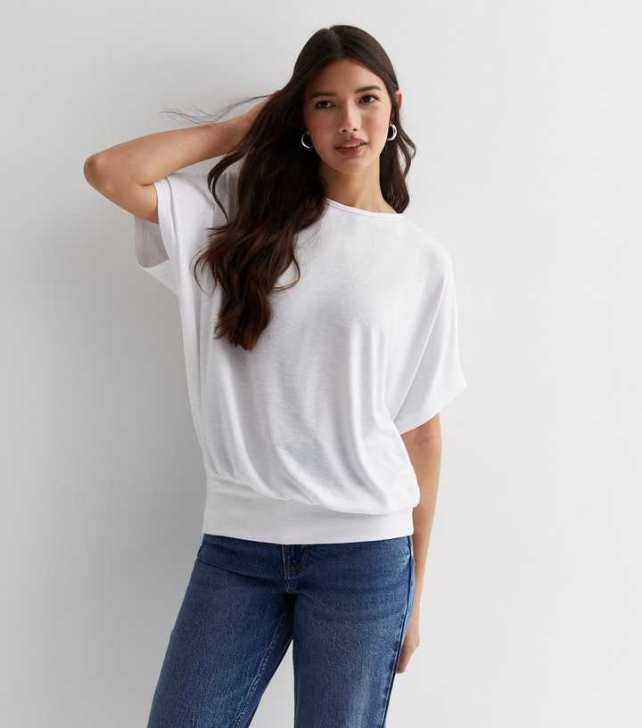 White Short Sleeve Batwing Top