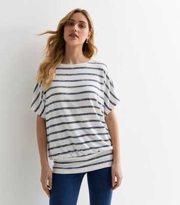 Off White Stripe Short Sleeve Batwing Top