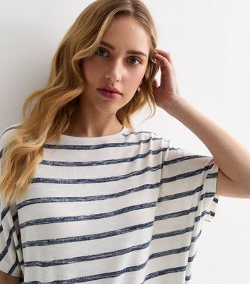 Off White Stripe Short Sleeve Batwing Top New Look