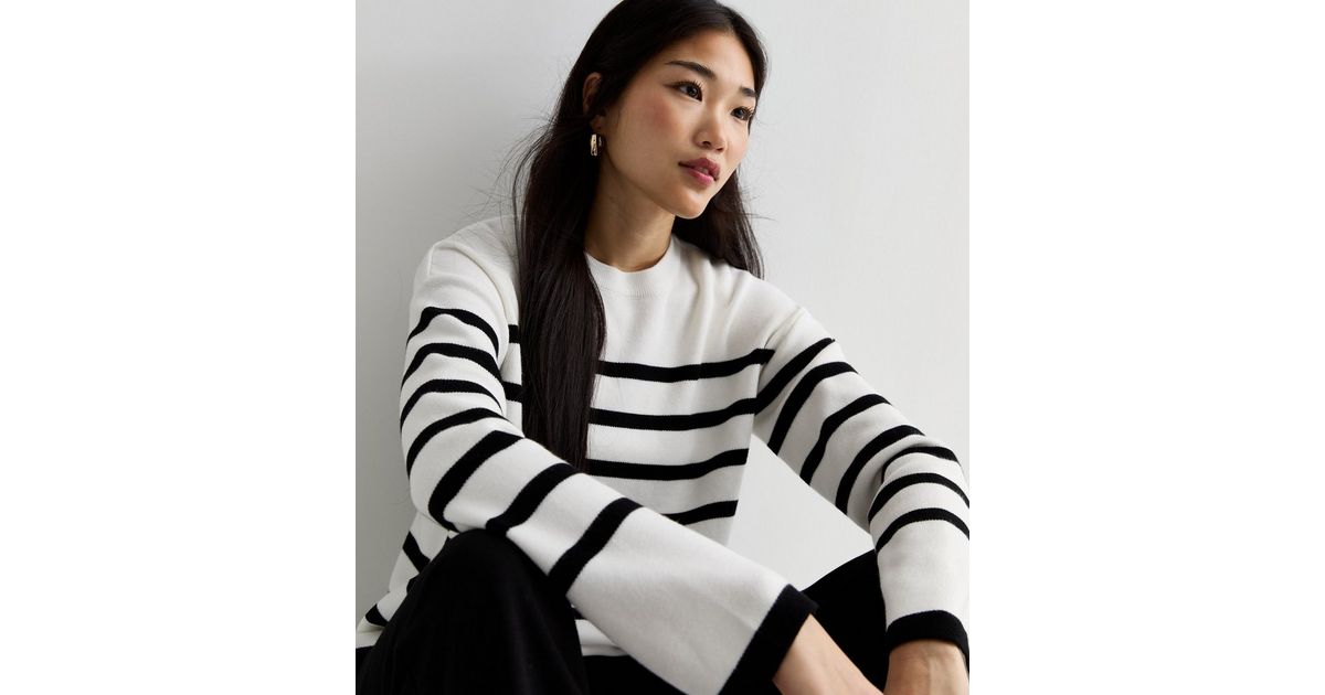 White Stripe Crew Neck Jumper | New Look