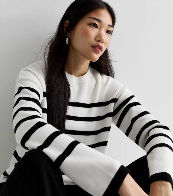 White Stripe Crew Neck Jumper