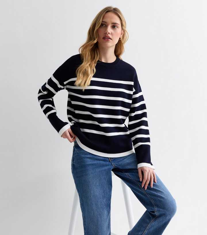 Navy Stripe Crew Neck Jumper