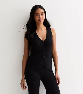 Ribbed knitted sleeveless waistcoat main image 0
