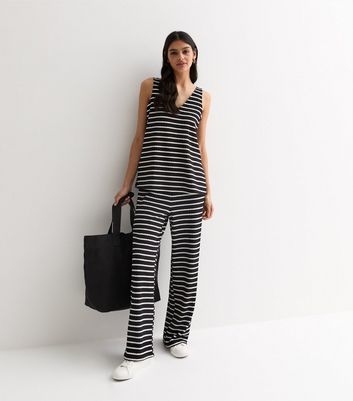Black Stripe Ribbed Fine Knit Trousers New Look