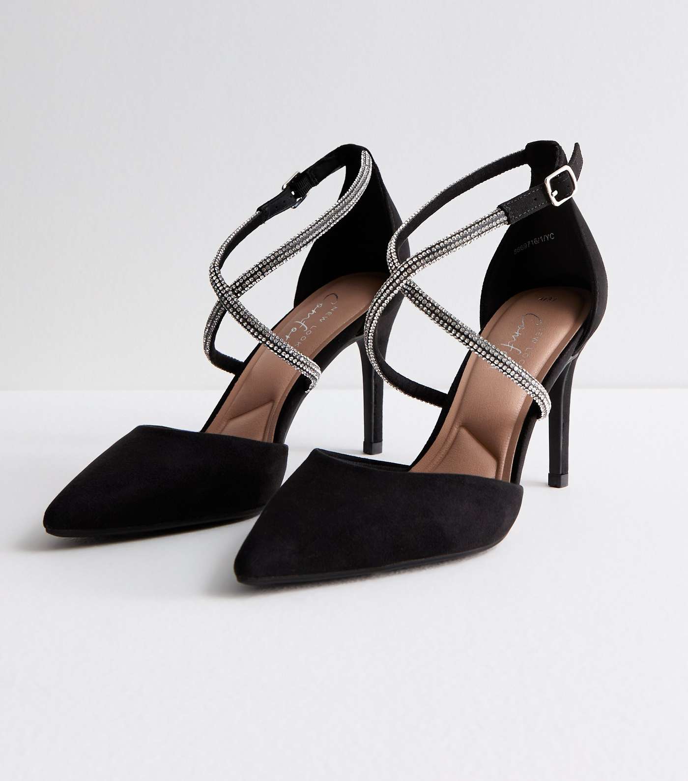 Black Suedette Diamanté Stiletto Heel Court Shoes