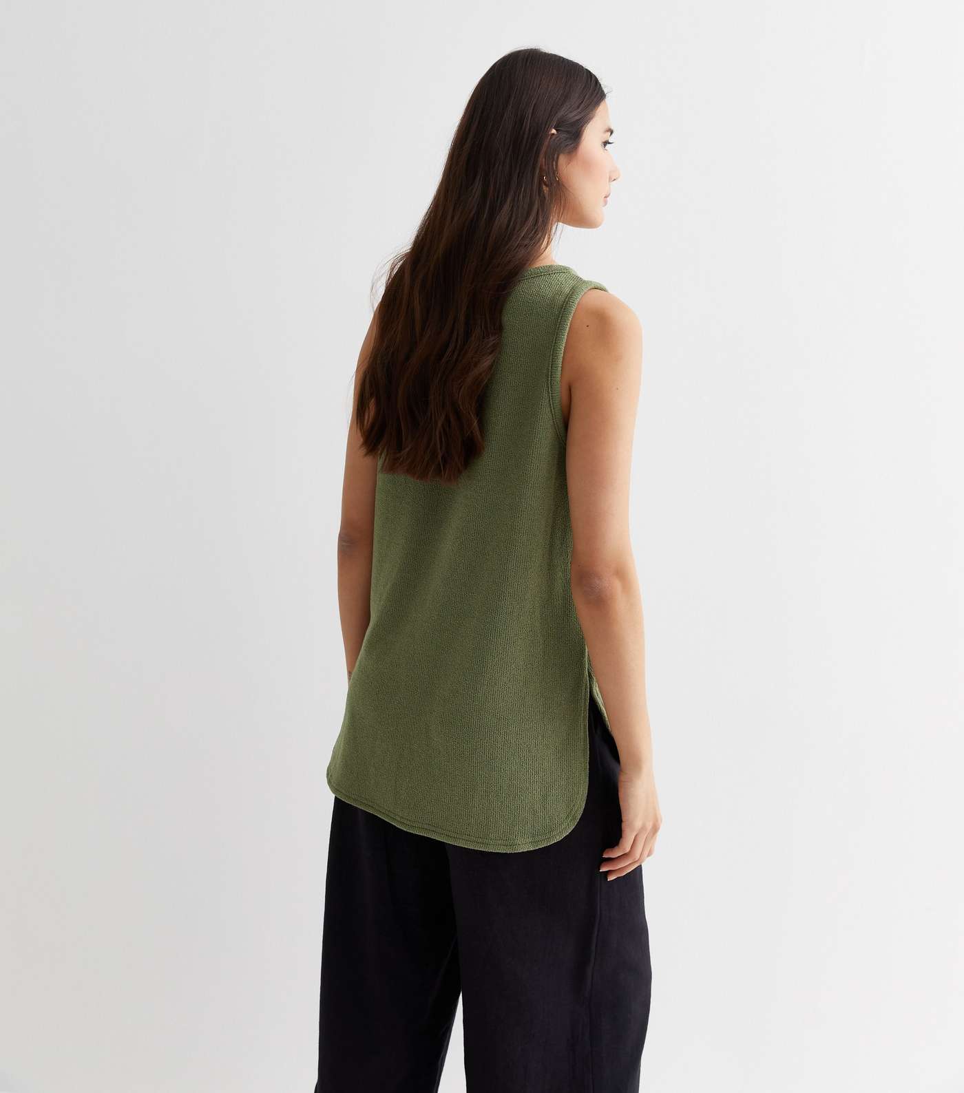 Khaki Textured Fine Knit Vest Image 5