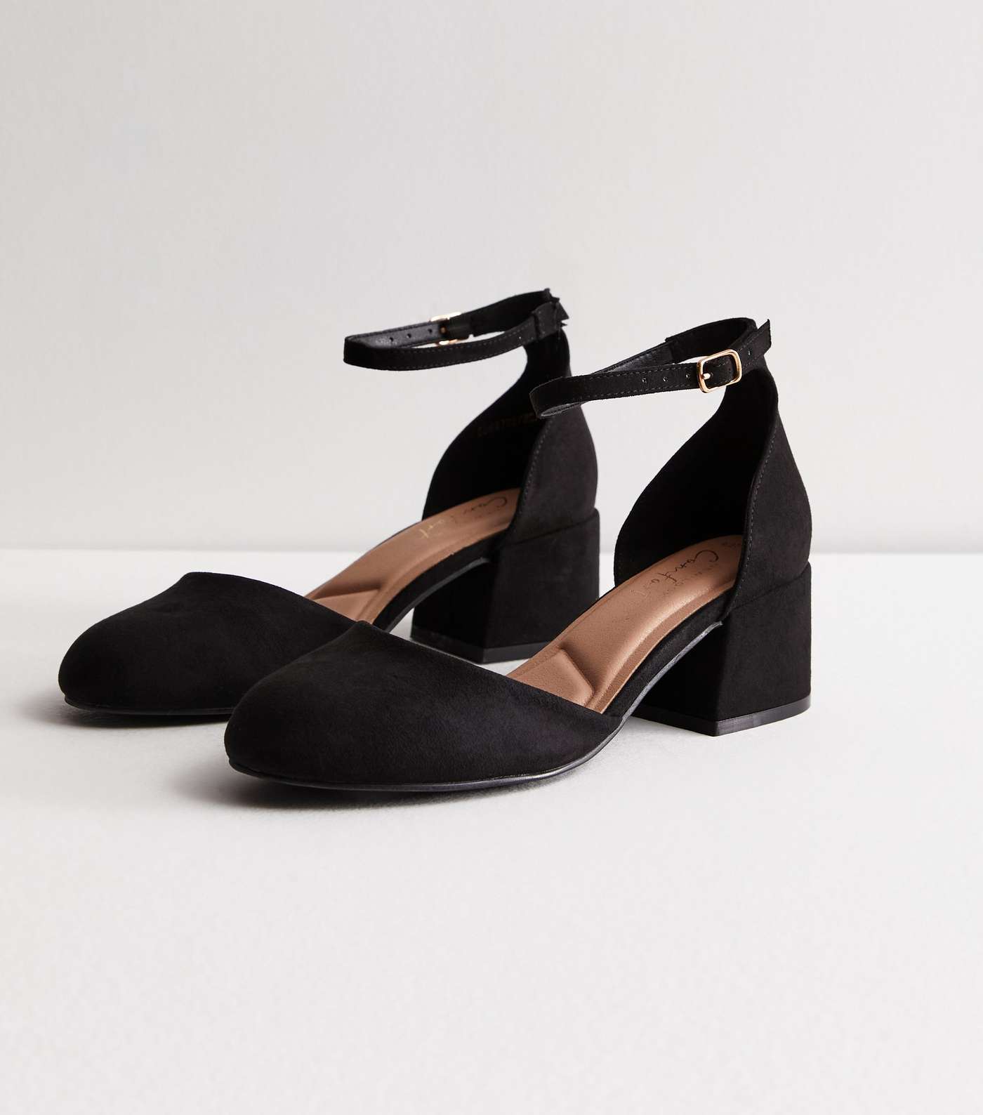 Black Suedette 2 Part Block Heel Court Shoes | New Look