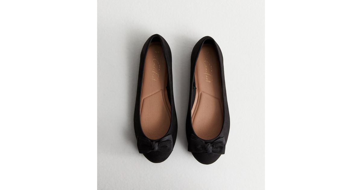 Wide Fit Black Suedette Bow Front Ballerina Pumps | New Look