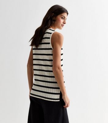 White Stripe Pointelle Knit Vest New Look